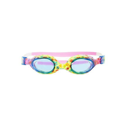 Junior-Schwimmbrille, blaue Blumen, Antibeschlag-Gläser
