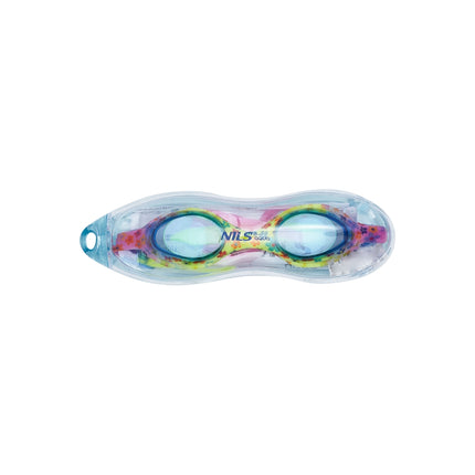 Junior-Schwimmbrille, blaue Blumen, Antibeschlag-Gläser