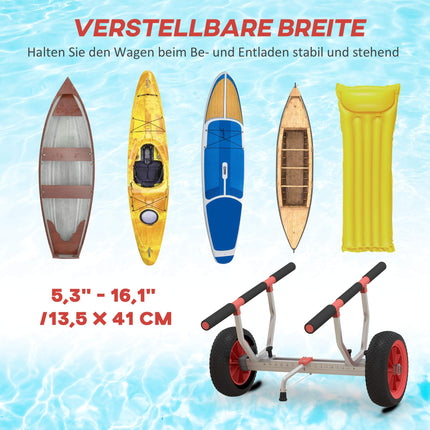 Chariot à kayak à largeur réglable, grandes roues, cadre en aluminium