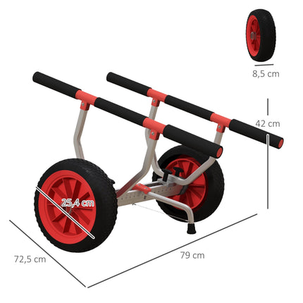 Chariot à kayak à largeur réglable, grandes roues, cadre en aluminium