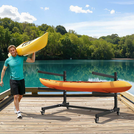 Kayak Storage Rack for 2, 80 kg, Adjustable, Locking Wheels