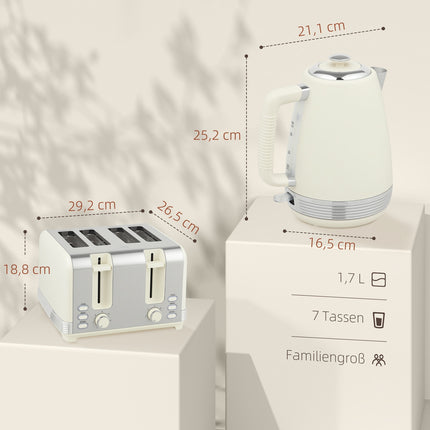Ensemble bouilloire et grille-pain, 1,7 L, 2 200 W, 4 fentes, 7 niveaux de brunissage