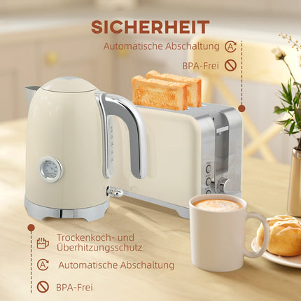 Wasserkocher- und Toaster-Set, 2200W, 7 Bräunungsstufen, Creme