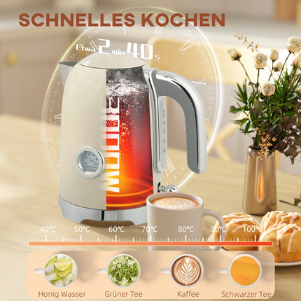 Wasserkocher- und Toaster-Set, 2200W, 7 Bräunungsstufen, Creme