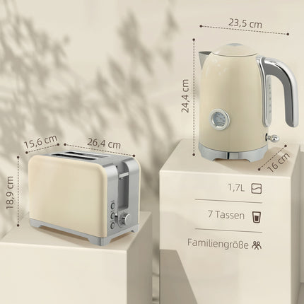Wasserkocher- und Toaster-Set, 2200W, 7 Bräunungsstufen, Creme