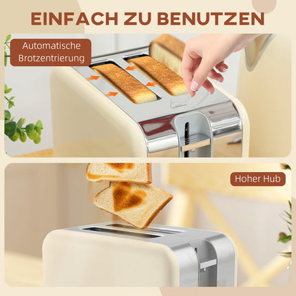 Wasserkocher- und Toaster-Set, 2200W, 7 Bräunungsstufen, Creme