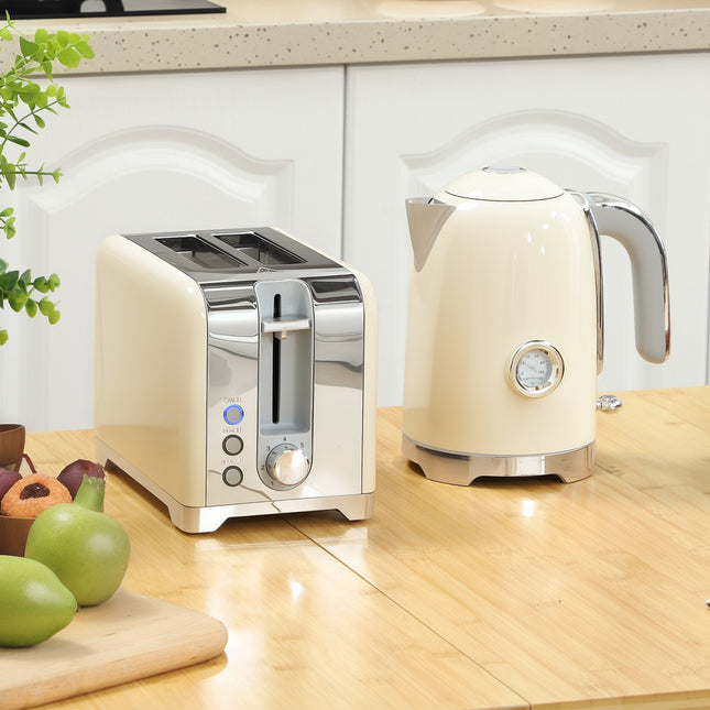 Wasserkocher- und Toaster-Set, 2200W, 7 Bräunungsstufen, Creme