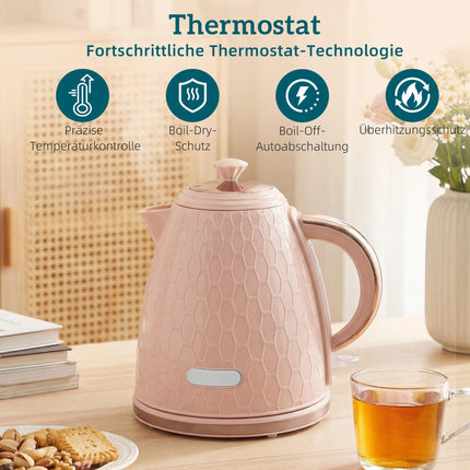 Bouilloire et grille-pain, 1,7 L, ébullition rapide, 2 tranches, rose