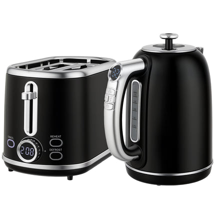 Wasserkocher- und Toaster-Set, LED-Anzeige, 1,7 l, 2200 W, Schwarz