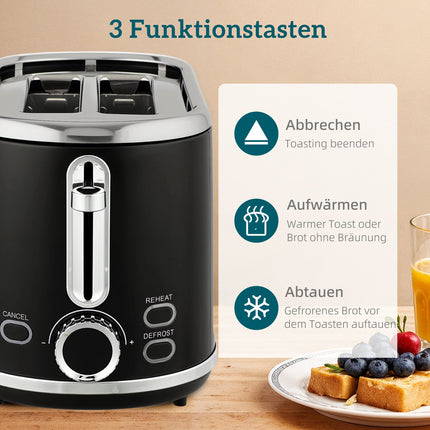 Wasserkocher- und Toaster-Set, LED-Anzeige, 1,7 l, 2200 W, Schwarz