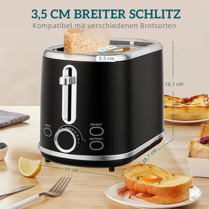 Wasserkocher- und Toaster-Set, LED-Anzeige, 1,7 l, 2200 W, Schwarz