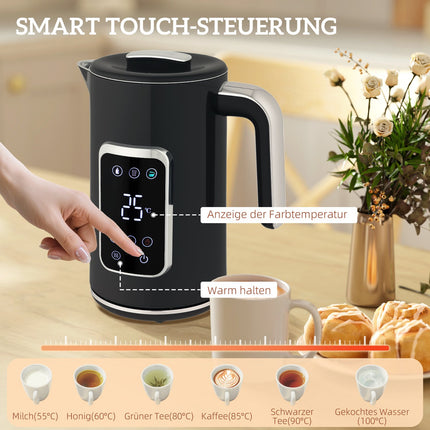 Wasserkocher- und Toaster-Set, LED-Touch, 1,7L, 2 Schlitze, Schwarz