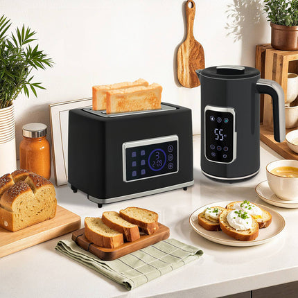 Wasserkocher- und Toaster-Set, LED-Touch, 1,7L, 2 Schlitze, Schwarz