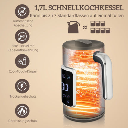 Wasserkocher- und Toaster-Set, LED-Touch, 1,7L, 2 Schlitze, Schwarz