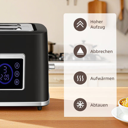 Wasserkocher- und Toaster-Set, LED-Touch, 1,7L, 2 Schlitze, Schwarz