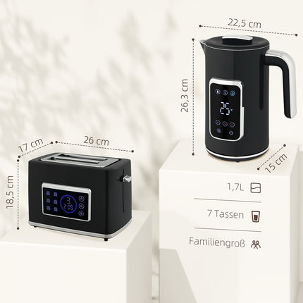 Wasserkocher- und Toaster-Set, LED-Touch, 1,7L, 2 Schlitze, Schwarz