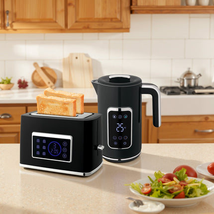 Wasserkocher- und Toaster-Set, LED-Touch, 1,7L, 2 Schlitze, Schwarz