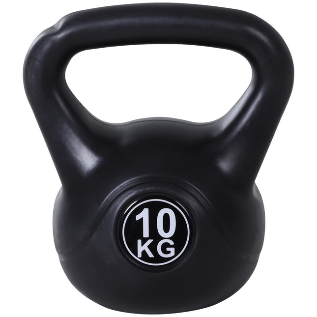 Kettlebell 10 kg, rempli de sable, noir, adapté aux débutants