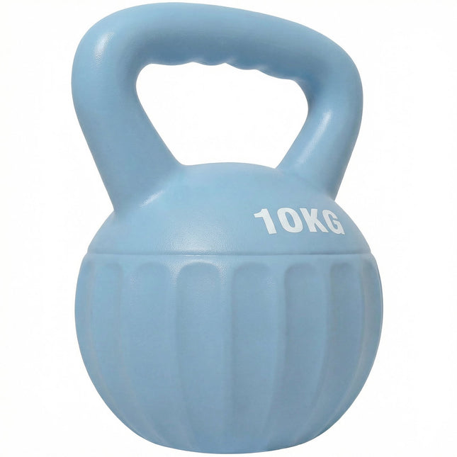 Kettlebell 10 kg, lestée de sable, poignée antidérapante, bleue