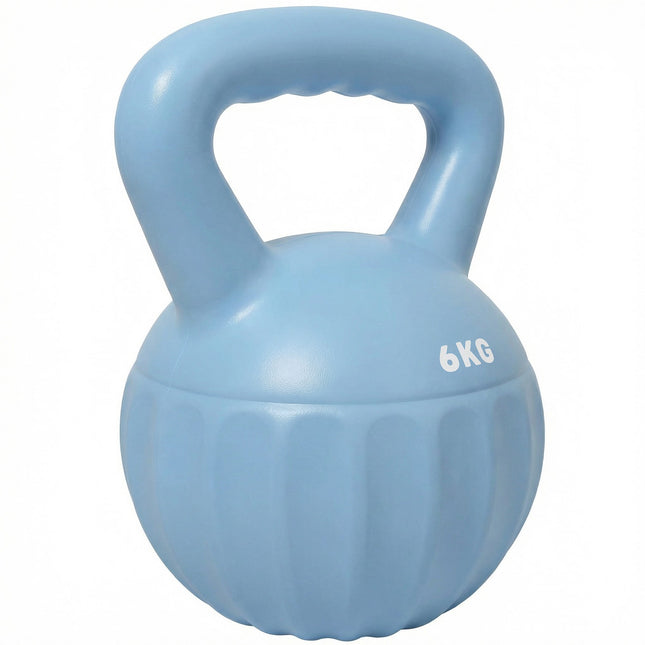 Kettlebell 6 kg rempli de sable, poignée antidérapante, bleu