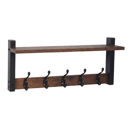 Schlüsselbrett mit 5 Haken und Ablage, Dunkelbraun MDF