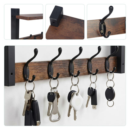 Schlüsselbrett mit 5 Haken und Ablage, Dunkelbraun MDF