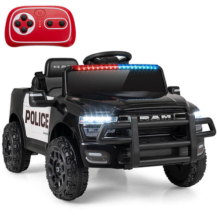 Voiture de police électrique 12V pour enfants avec télécommande, sirène et gyrophares