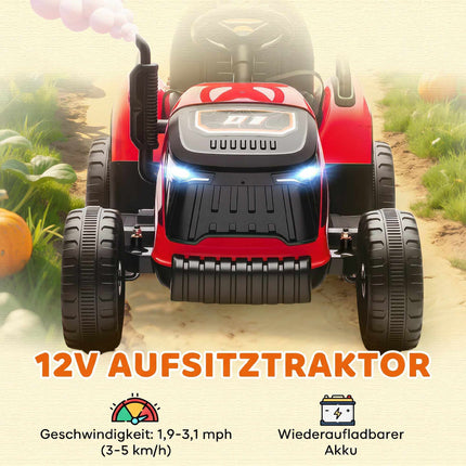 Kinder 12V Elektro-Aufsitz-Traktor mit Fernbedienung, Anhänger, Rot