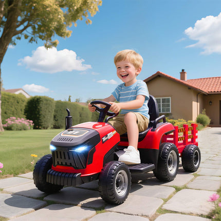 Kinder 12V Elektro-Aufsitz-Traktor mit Fernbedienung, Anhänger, Rot