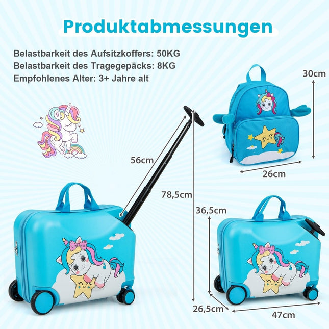 Ensemble de bagages pour enfants 2 pièces : valise à roulettes et sac à dos