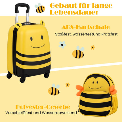 Ensemble de 2 valises pour enfants : valise à roulettes et sac à dos, coque en ABS