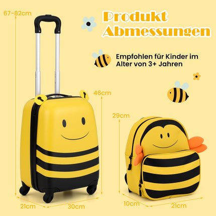 Ensemble de 2 valises pour enfants : valise à roulettes et sac à dos, coque en ABS