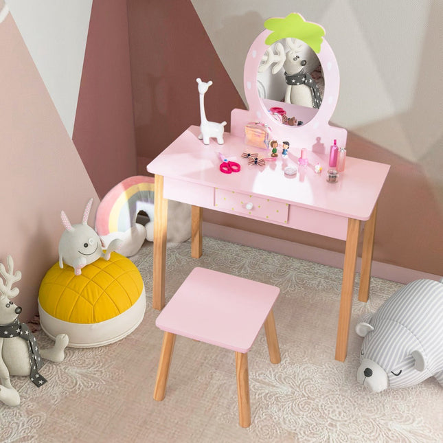 Ensemble coiffeuse 2 en 1 pour enfants avec tabouret et miroir, en bois