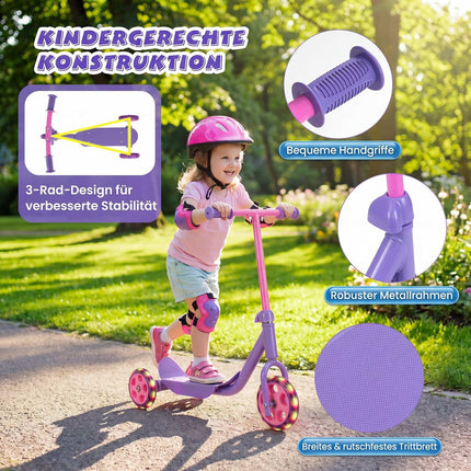 Dreirad-Kinderroller mit LED-Rädern, Lila