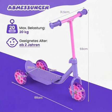 Dreirad-Kinderroller mit LED-Rädern, Lila