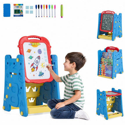Chevalet d'art 3 en 1 pour enfants avec tableau magnétique, bleu