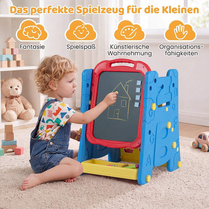 Chevalet d'art 3 en 1 pour enfants avec tableau magnétique, bleu