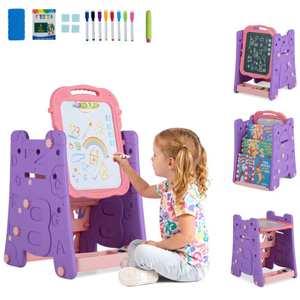 Chevalet d'art 3 en 1 pour enfants avec tableau magnétique – Rose