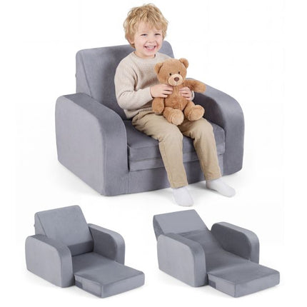Kinder 3-in-1 Schlafsofa, Samt, Grau