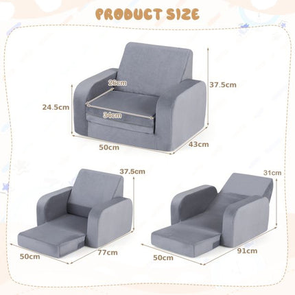 Kinder 3-in-1 Schlafsofa, Samt, Grau
