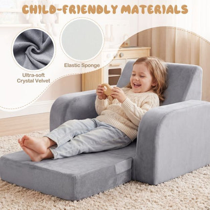 Kinder 3-in-1 Schlafsofa, Samt, Grau