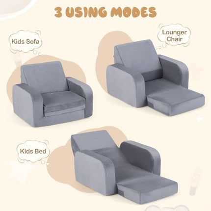 Kinder 3-in-1 Schlafsofa, Samt, Grau