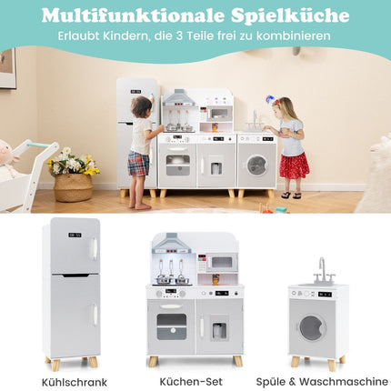 Kinder 3-in-1 Spielküchen-Set mit Kühlschrank & Waschmaschine
