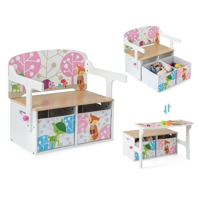 Ensemble table et chaises 3 en 1 pour enfants avec bacs de rangement, blanc