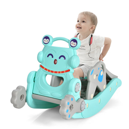 Ensemble de toboggan cheval à bascule 4 en 1 pour enfants, ballon de basket, anneaux