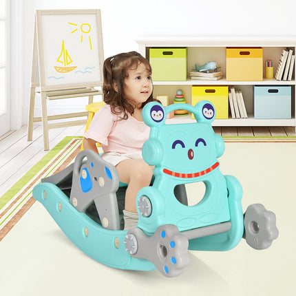 Ensemble de toboggan cheval à bascule 4 en 1 pour enfants, ballon de basket, anneaux