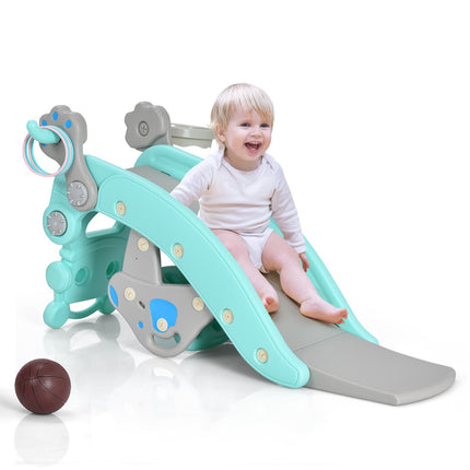 Ensemble de toboggan cheval à bascule 4 en 1 pour enfants, ballon de basket, anneaux