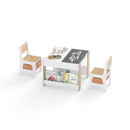 Kindertisch und 2 Stühle 4-in-1, beidseitig nutzbare Kunstplatte
