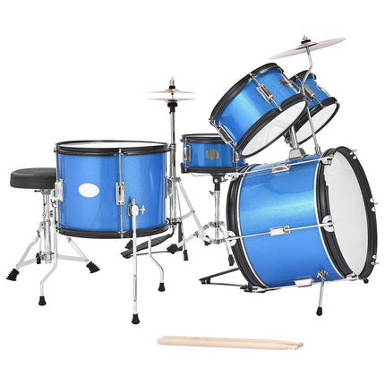 Kids 5-Piece Drum Set – 16-Inch Bass, Throne, Sticks, Blue
