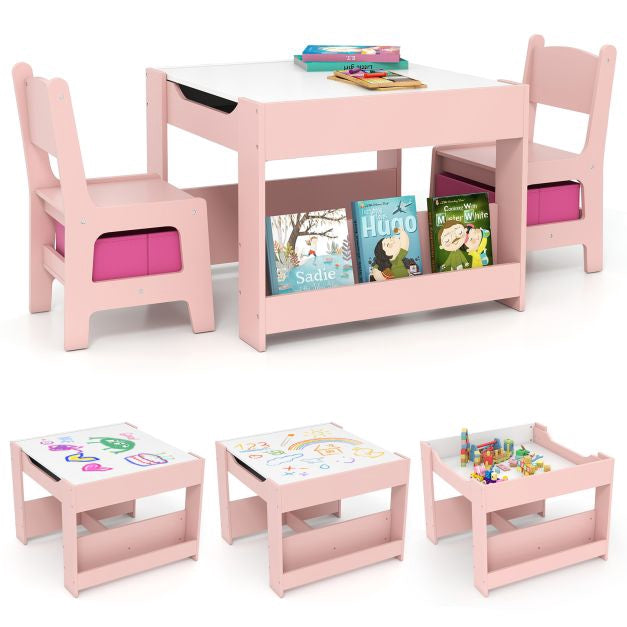 Ensemble table d'activités pour enfants, 2 chaises, tableau noir/tableau blanc réversible